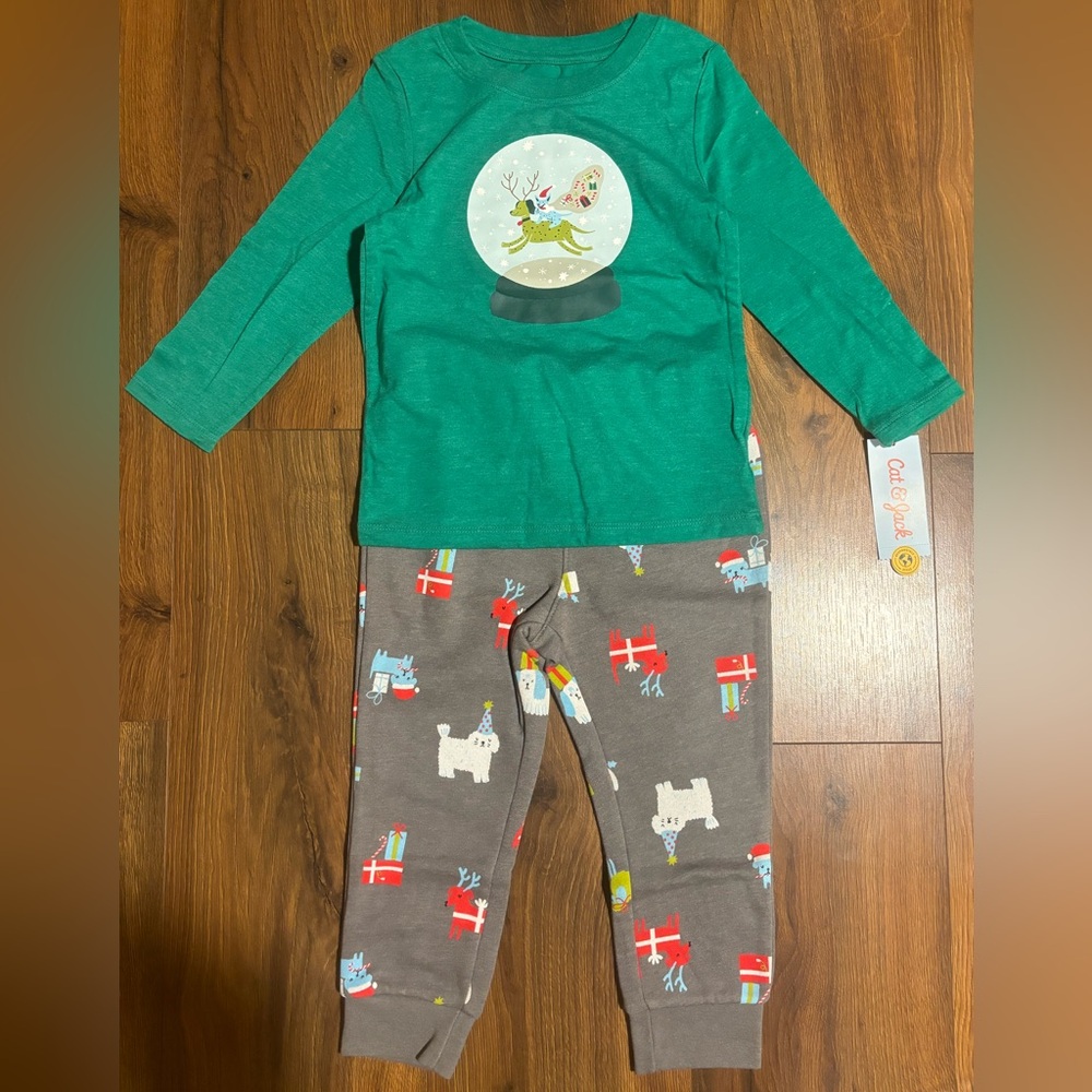 Cat & Jack Toddler Boys 2 Piece Long Sleeve Shirt & Pants Christmas Set - 3t